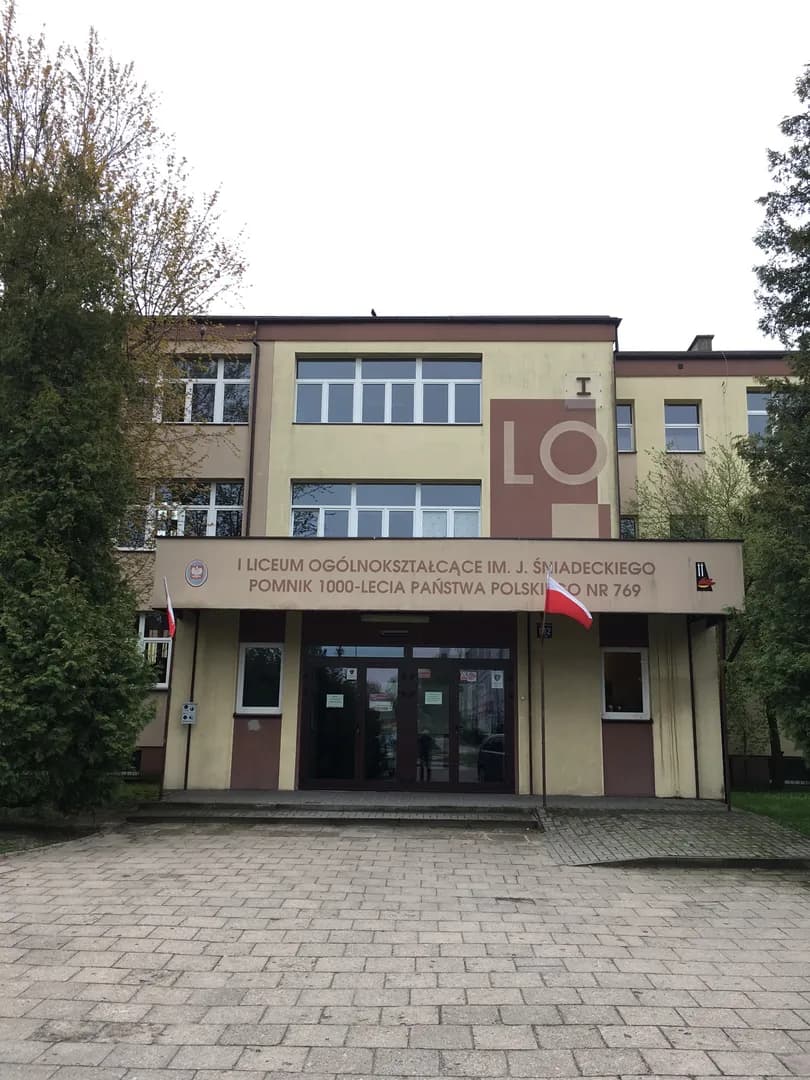 Wejście główne do budynku I LO im. Jędrzeja Śniadeckiego w Pabianicach